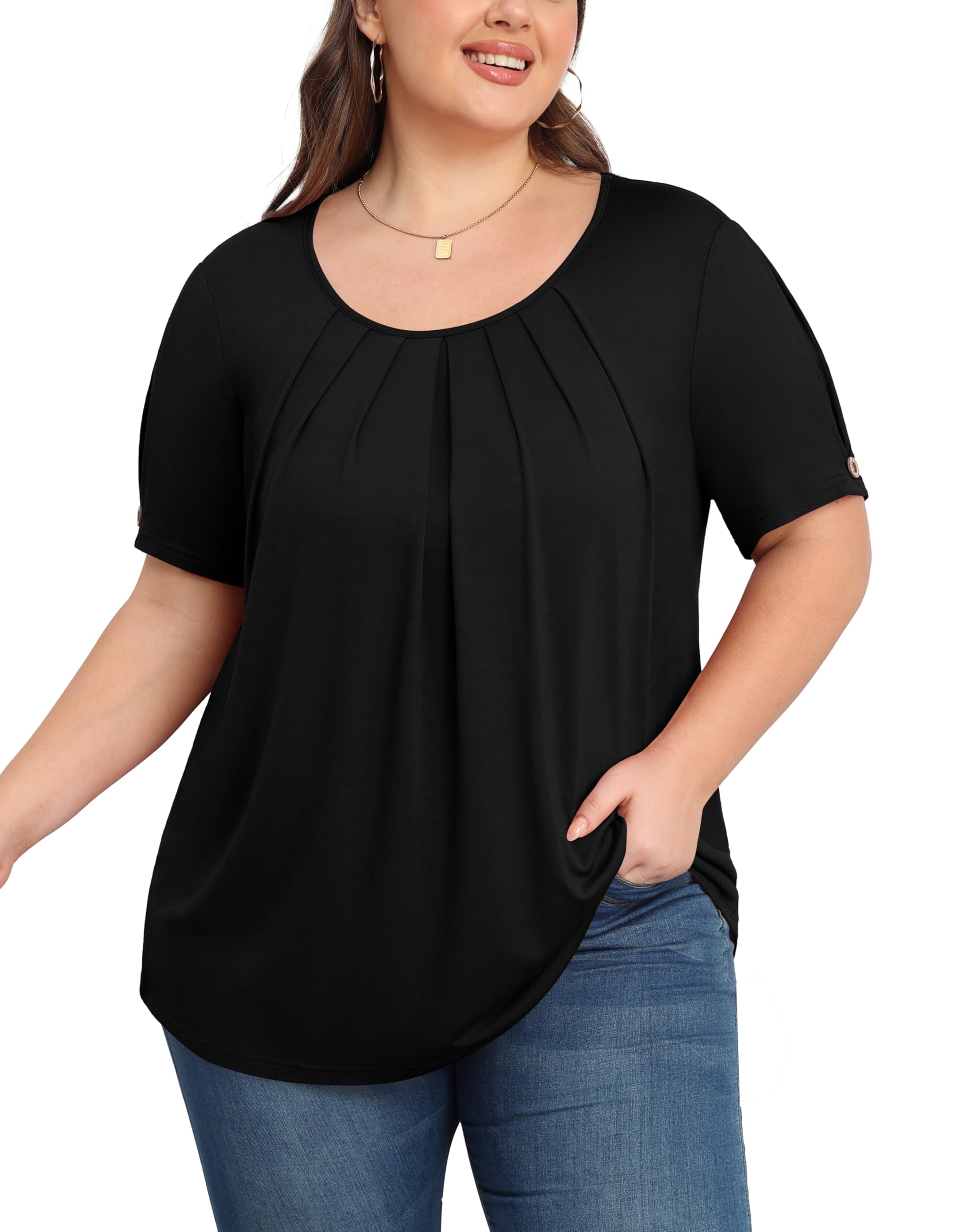 POSESHE Plus Size Summer Tops Sexy Short Sleeve Tunic Top O Neck Spring Cute Blouse Tunic Tops