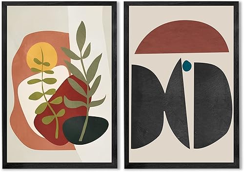 jenesaisquoi Arte de pared bohemio enmarcado, juego de 2 decoraciones de pared bohemias, impresiones de pared modernas de mediados de siglo, arte