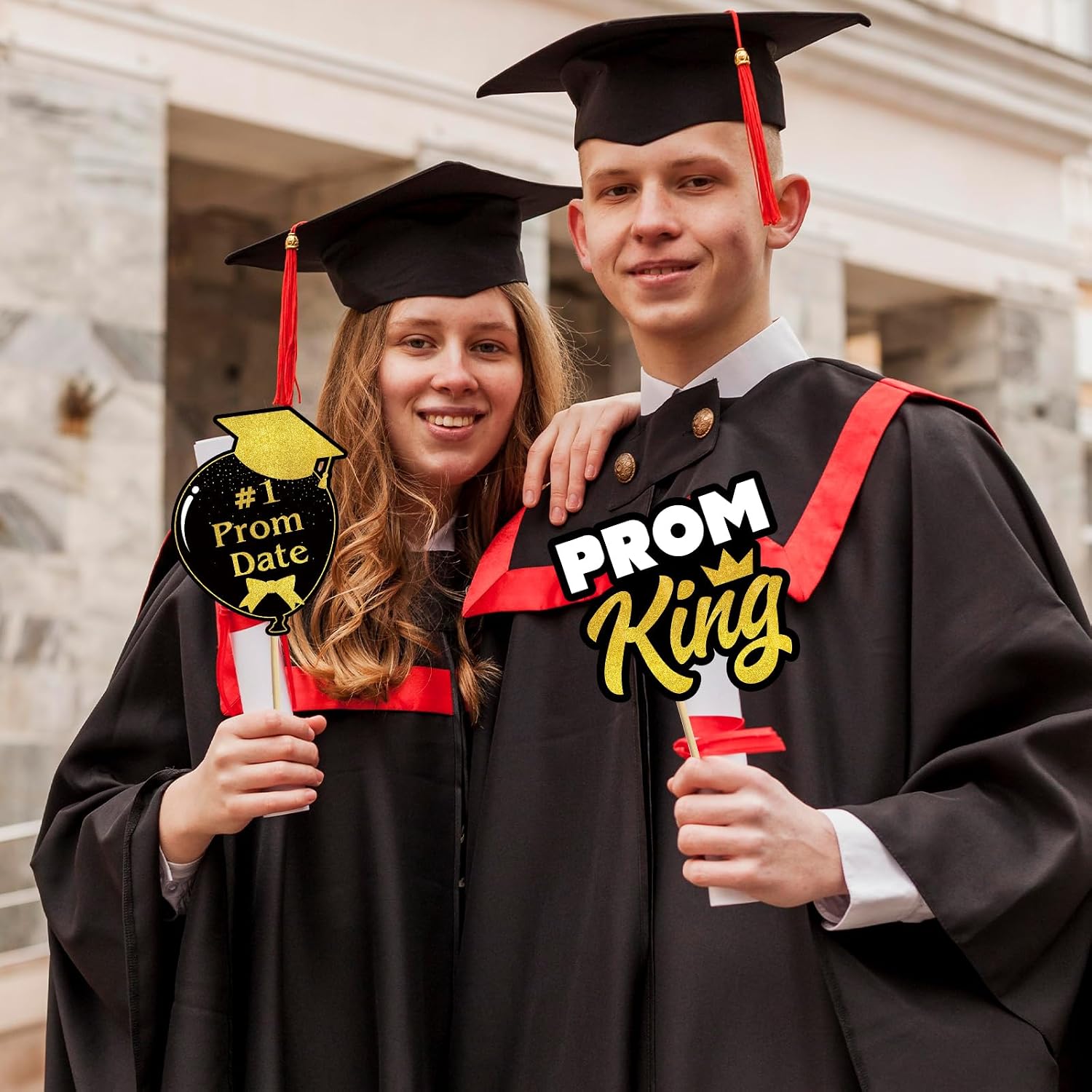 24 Pieces Black Gold Prom Photo Booth Props Kit, Graduation Party Decorations Supplies for Prom Night, Themed Dance & Senior High School Decor