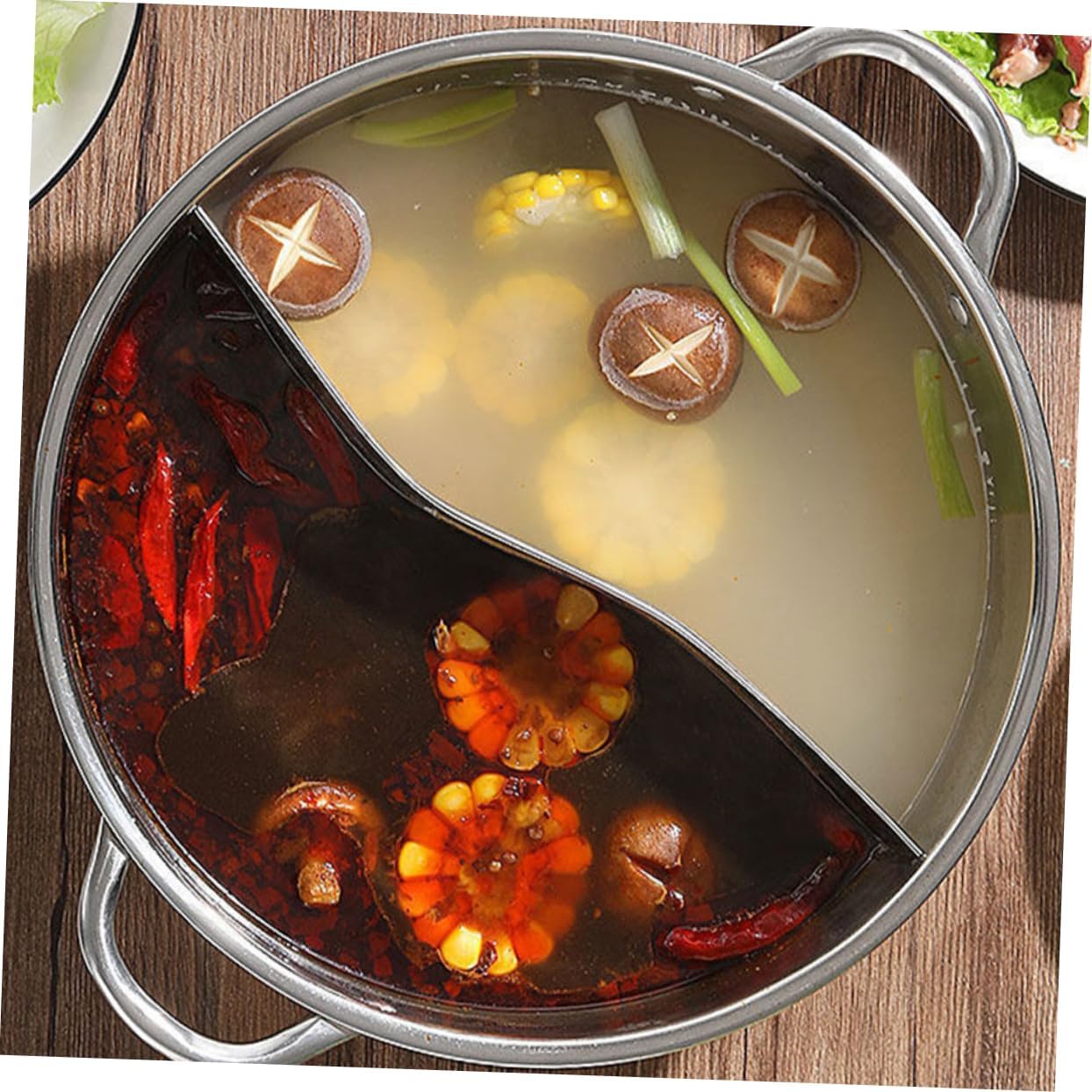 Stainless Steel Dual Flavor Hot Pot with Divider Soup Cooking Pot for Home -efficient Design for Multiple Dishes Easy to Clean Portable Cooking