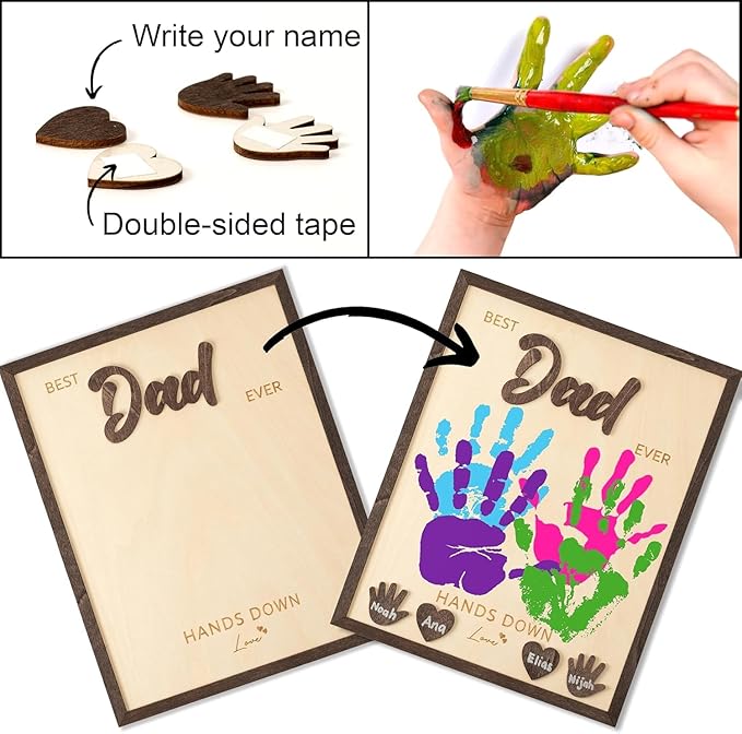 Placa de madera personalizada para papá con huellas de manos miniatura 5