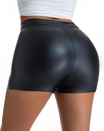 Zebaexf Womens High Waist Faux Leather Shorts Party Sexy Outfit Wear Stretchy Legging PU Leather Short Pants