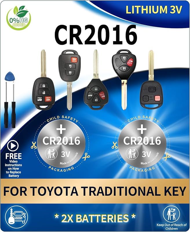 Baterias CR2016 para chave Toyota IYUKETROR com ferramenta – Pacote com 2
