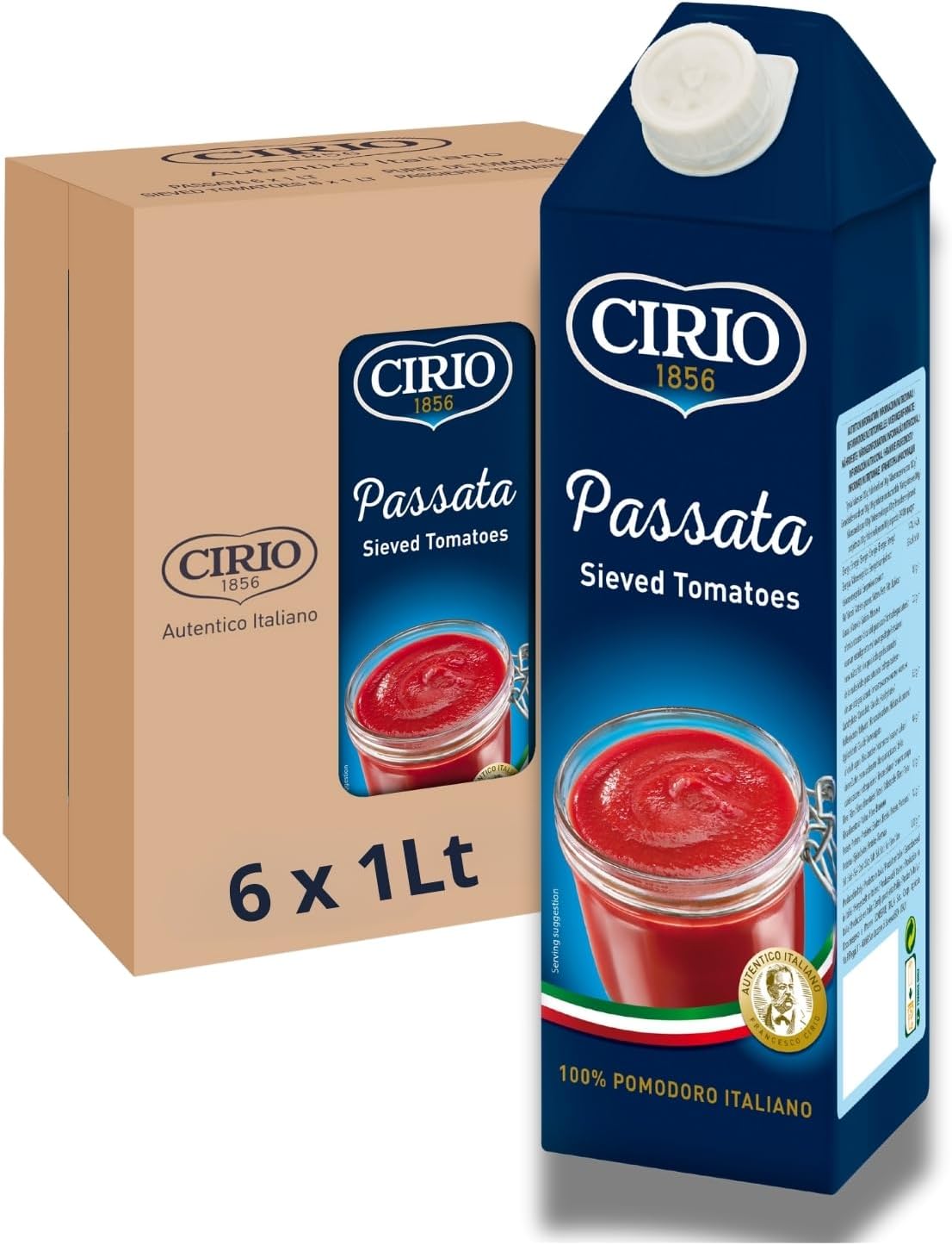 CIRIO Passata, Smooth Sieved Tomatoes, Tomato Sauce, Italian, Carton, 1 Litre (Pack of 6)