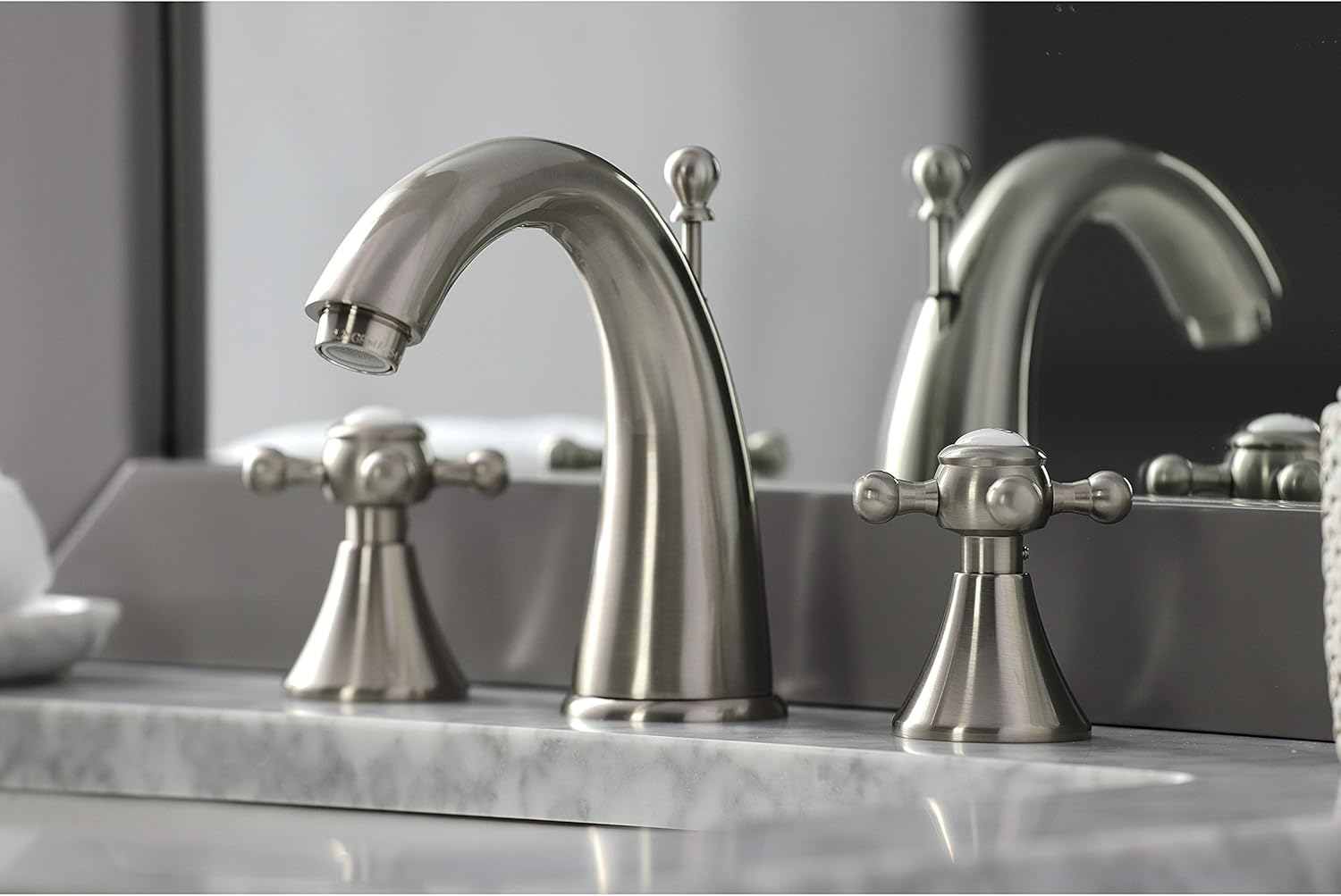 50% оƒƒ Dіѕсоunt Kingston Brass KS2978BX English Country Widespread Lavatory Faucet, Metal Cross Handle, Brushed Nickel,8-Inch Adjustable Center