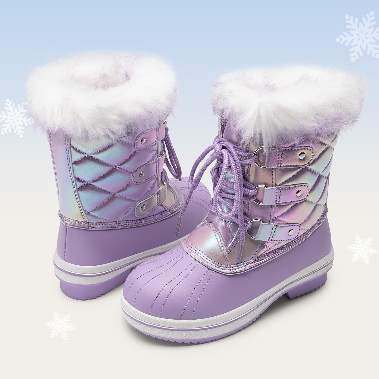 DREAM PAIRS Cozy Kids Snow Boots, Warm & Water-Resistant Winter Boots with Faux Fur for All-Day Play, Non-Slip Mid Calf Boots