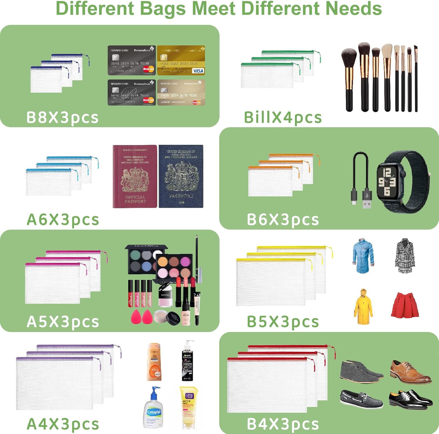 45pcs Mesh Zipper Pouch for Organization,Storage Pouches Colored PVC Travel Zipper Bags Clear Multipurpose Document Bags Suitable for Travel School Board Game and Office Supplies