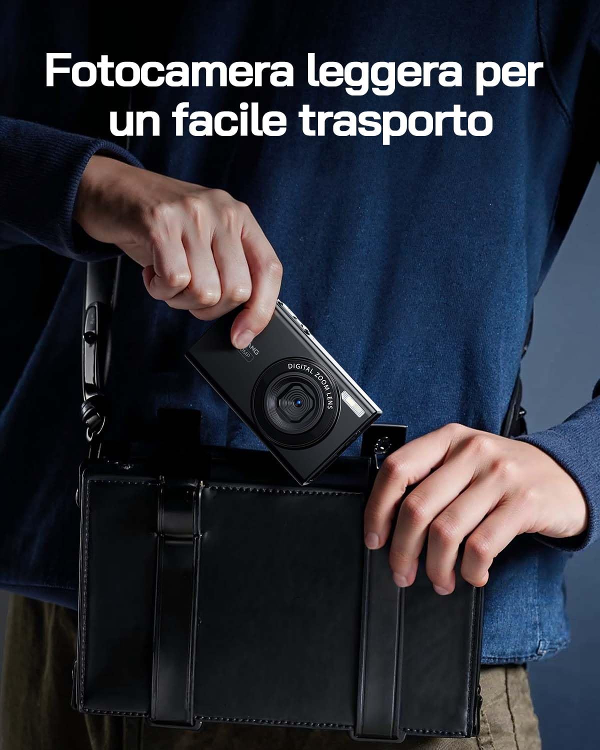 WOLFANG Fotocamera digitale, fotocamera per bambini da 2,7K, fotocamera compatta da 50MP, videocamera con zoom digitale 16x, zoom e scatto automatico, regalo per ragazzi