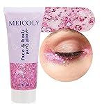 MEICOLY Pink Face Glitter,Pink Body Glitter,Sparkly Hair Glitter,Pink Accessories for Spirit Week,Singer Concerts Lover Heart Halloween Glitter Makeup,Mermaid Glitter Face Paint