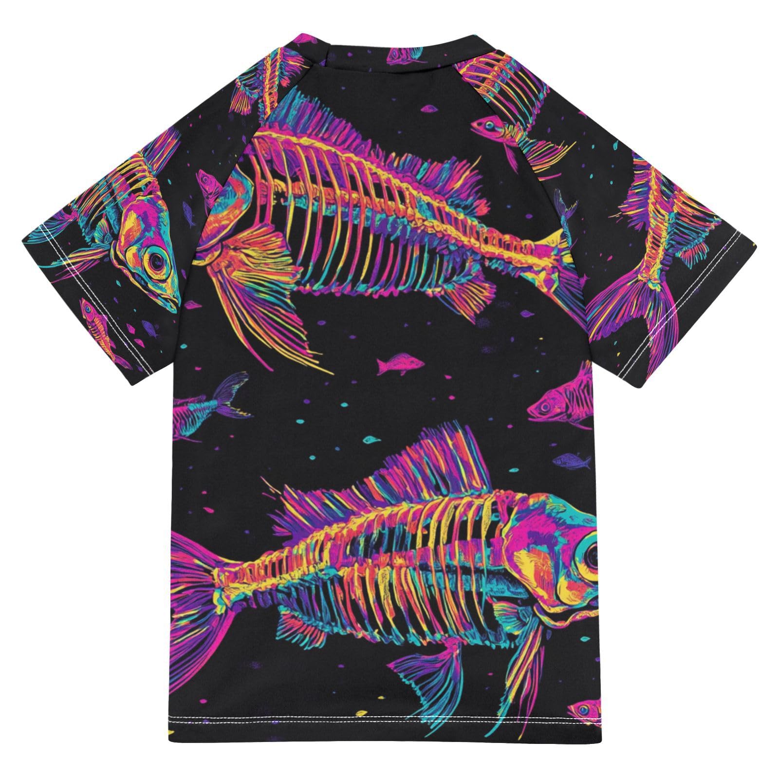 Jucciaco Boys Swimsuit Fish Skull Doodle Black Sunscreen Kids Sun Rashguard Short Sleeve T-Shirts Swimwear Sets UPF 50+