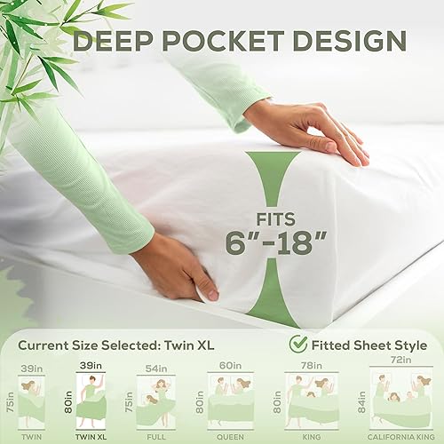 Miniatura 4 de Protector de colchón individual XL de lujo, protector de colchón 100% impermeable y parte superior de viscosa de bambú 100%  Transpirable,