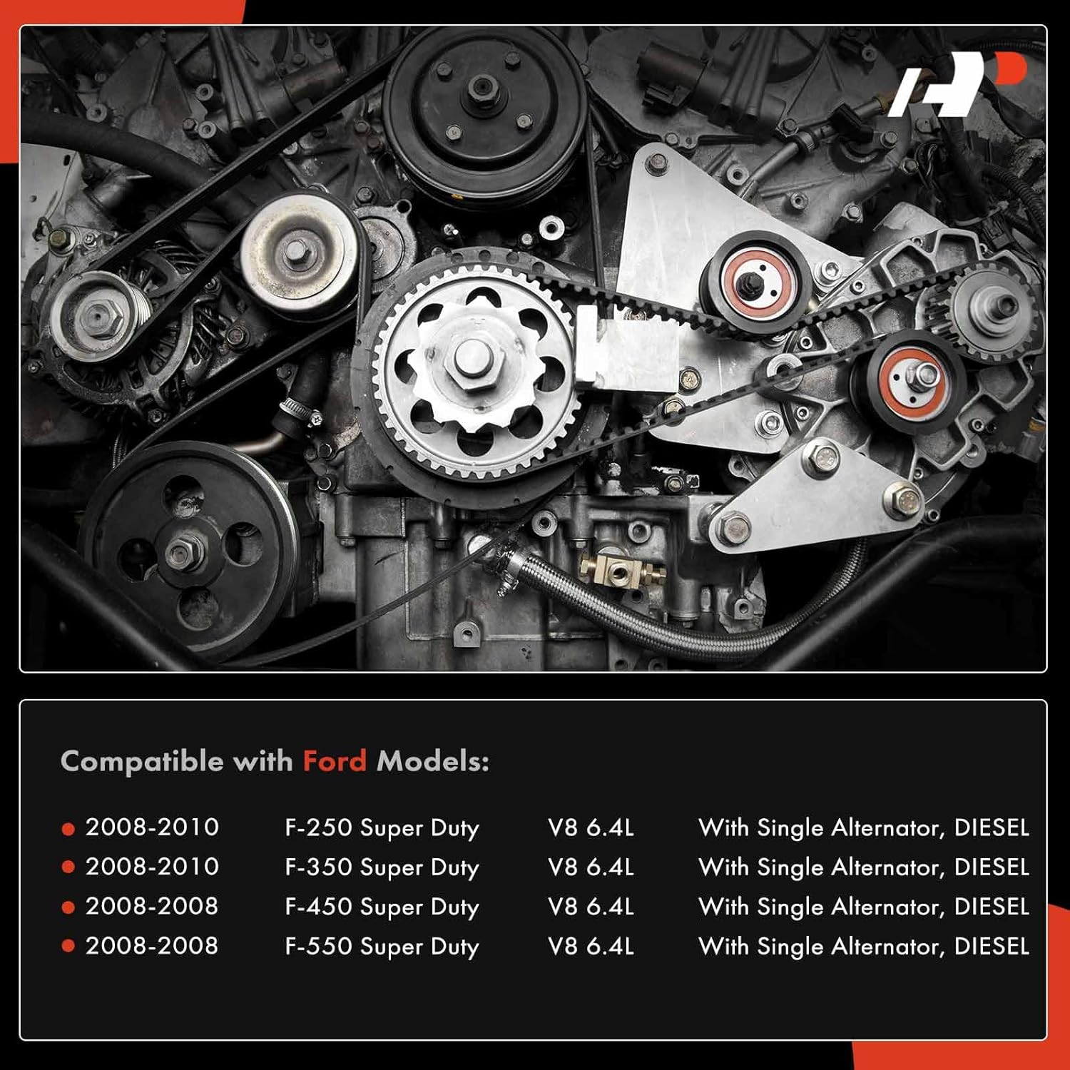 A-Premium Engine Serpentine Belt Drive Kit Compatible with Ford F-250 Super Duty 2008-2010, Ford F-350 Super Duty 2008-2010, F-450 Super Duty 2008, F-550 Super Duty 2008, 6.4L