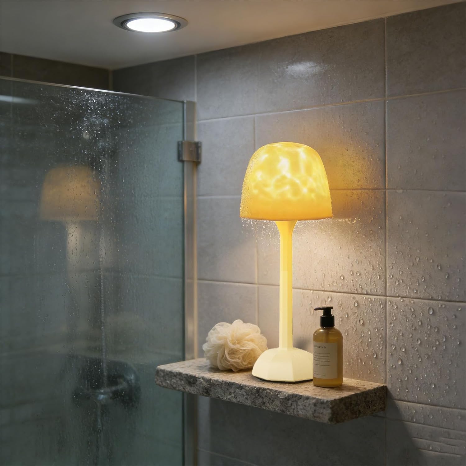 Charging Shower Light that Shows Calming Motions on Ceiling for Spa Relaxation RGB Liquid Movement LED Bathroom Lamp