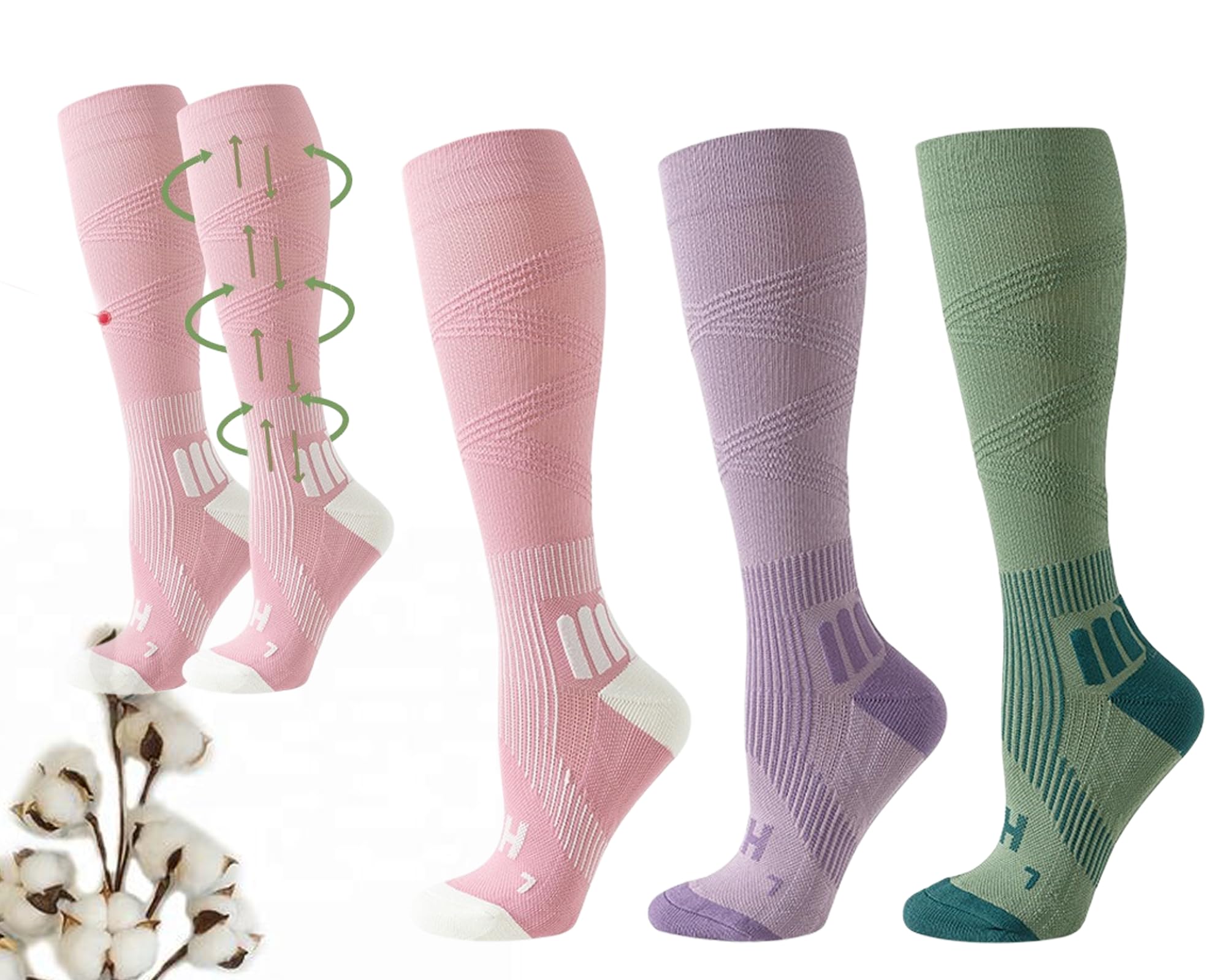 CHUNFO Damen-Kompressionssocken, 15–20 mmHg, Farbverlauf, Waden, Laufen, Wandern, Fitnessstudio, Stützsocke, gepolstert, Größe 38-42