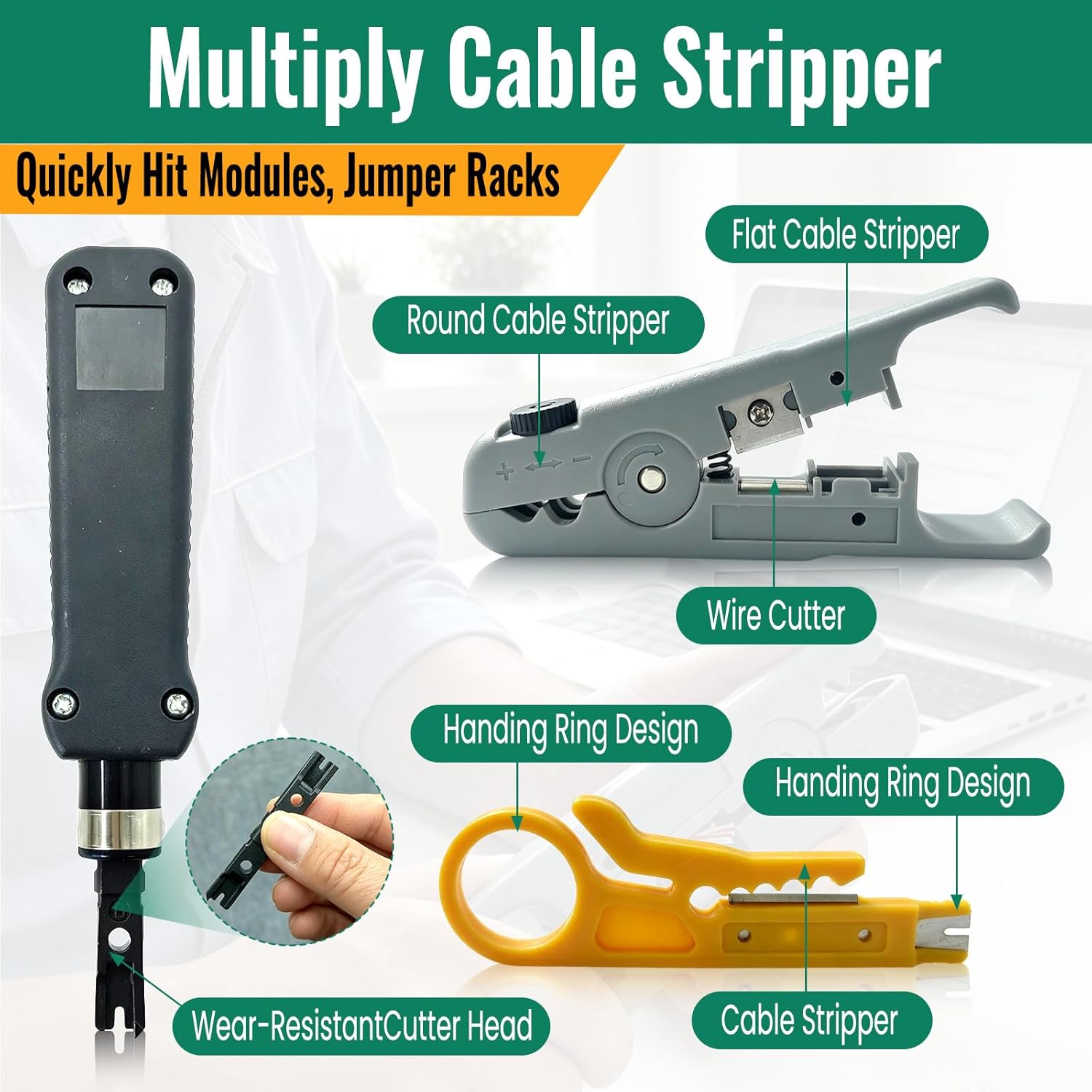 RJ45 Crimp Tool Pass Through Kit, All-in-One Ethernet Crimper Cat7 Cat6 Cat5 Crimping Tool for RJ11/RJ12 6P/8P with Network Cable Tester