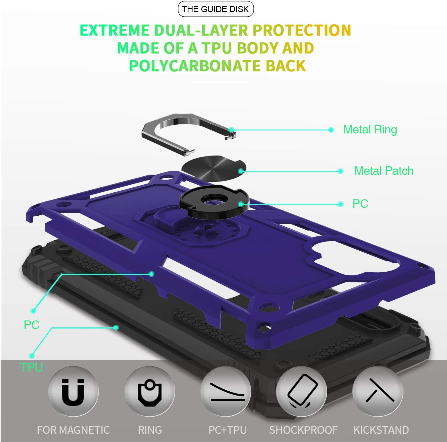 Compatible for Samsung Galaxy Note 10+ 5G Case with HD Screen Protector, Gritup Military-Grade Magnetic Kickstand Ring Dual Layer Shockproof Protective Phone Case for Samsung Note 10 Plus Purple