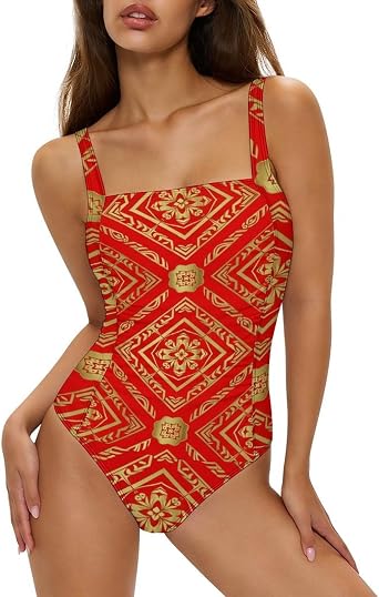 Lotus Pond One Piece Swimsuit Women Retro Tummy Control Swimsuits Bathing Suit