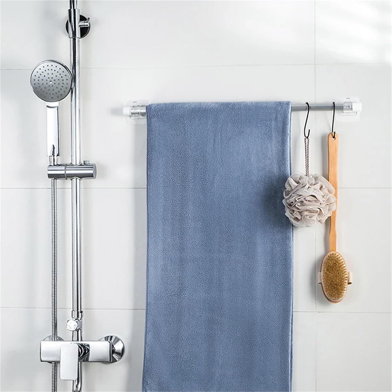 Adhesive Curtain Rod Holder 60PCS Adjustable Clip Self Adhesive Clamp Hook Curtain Holder Wall Bracket Holder Nail-Free Wall Hanging Clip for Bathroom
