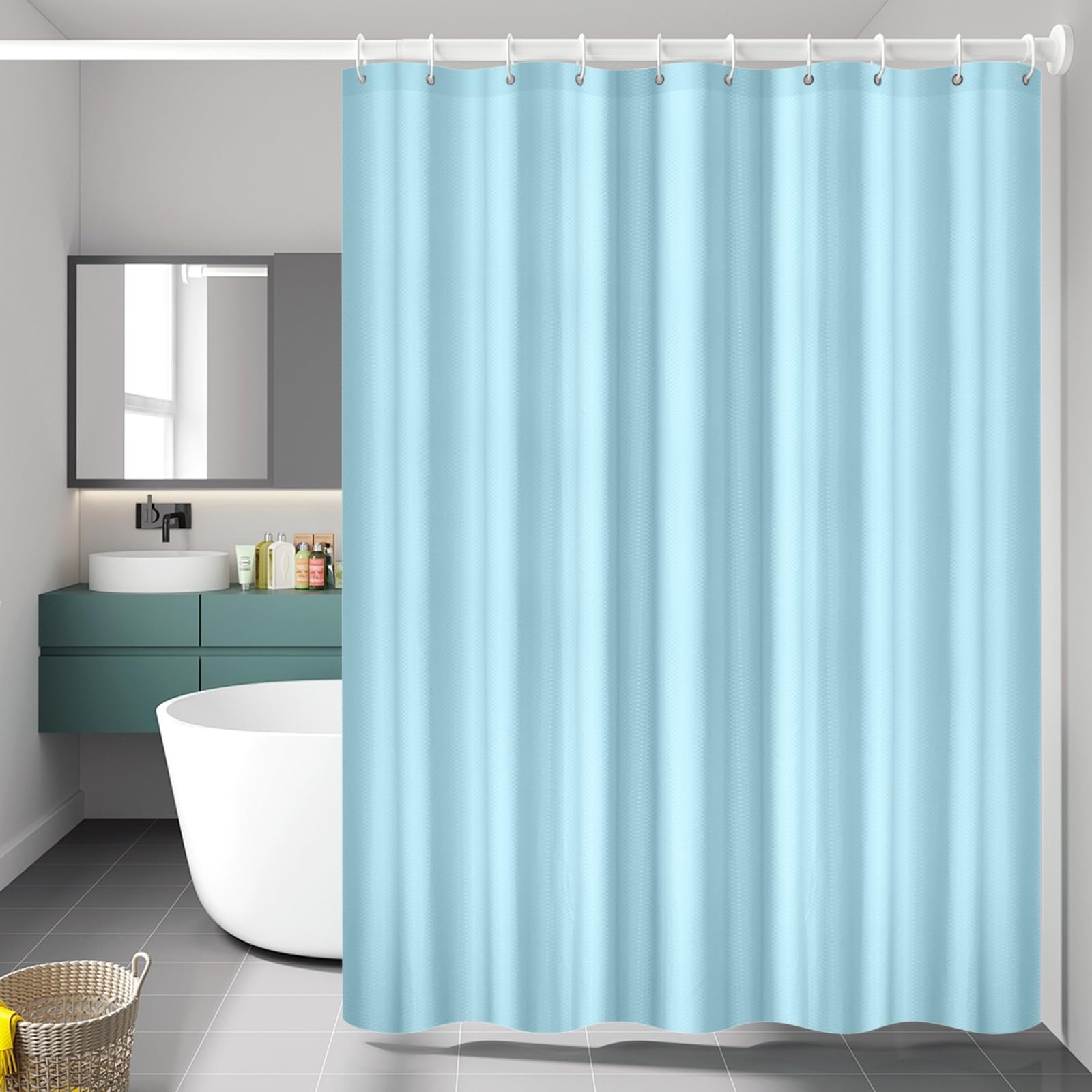 Ayoiow Extra Long Shower Curtain for Wet Room Waffle Polyester 200x240 cm