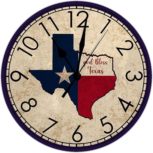 Reloj de pared Texas God Bless Texas, reloj de pared con movimiento silencioso, reloj de pared de 10 pulgadas, funciona con pilas, reloj redondo de