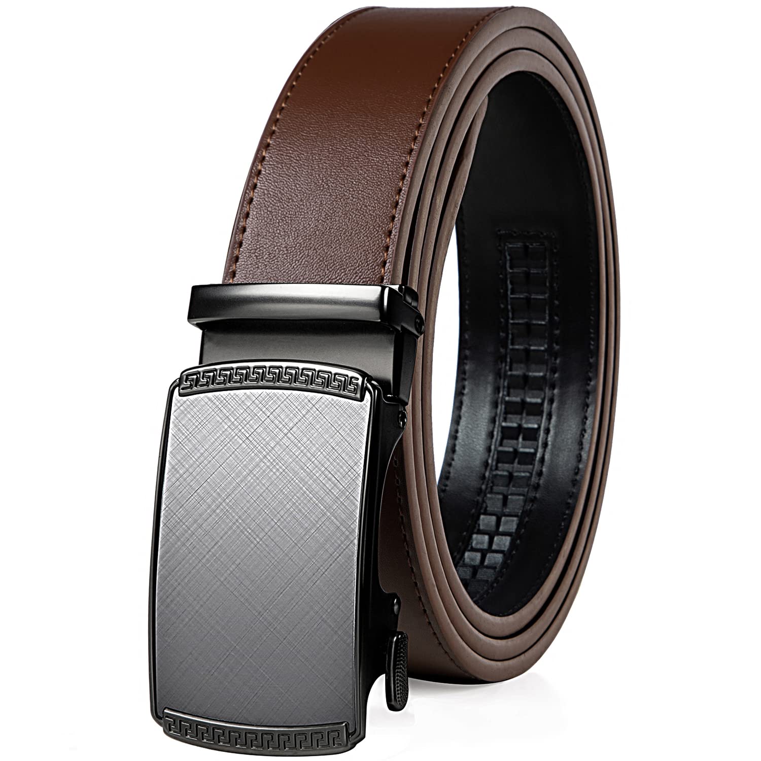 Belt men,leather ratchet belt 1 3/8" with Comfort Click Sliding Automatic Buckle, Adjustable belt Trim to Fit