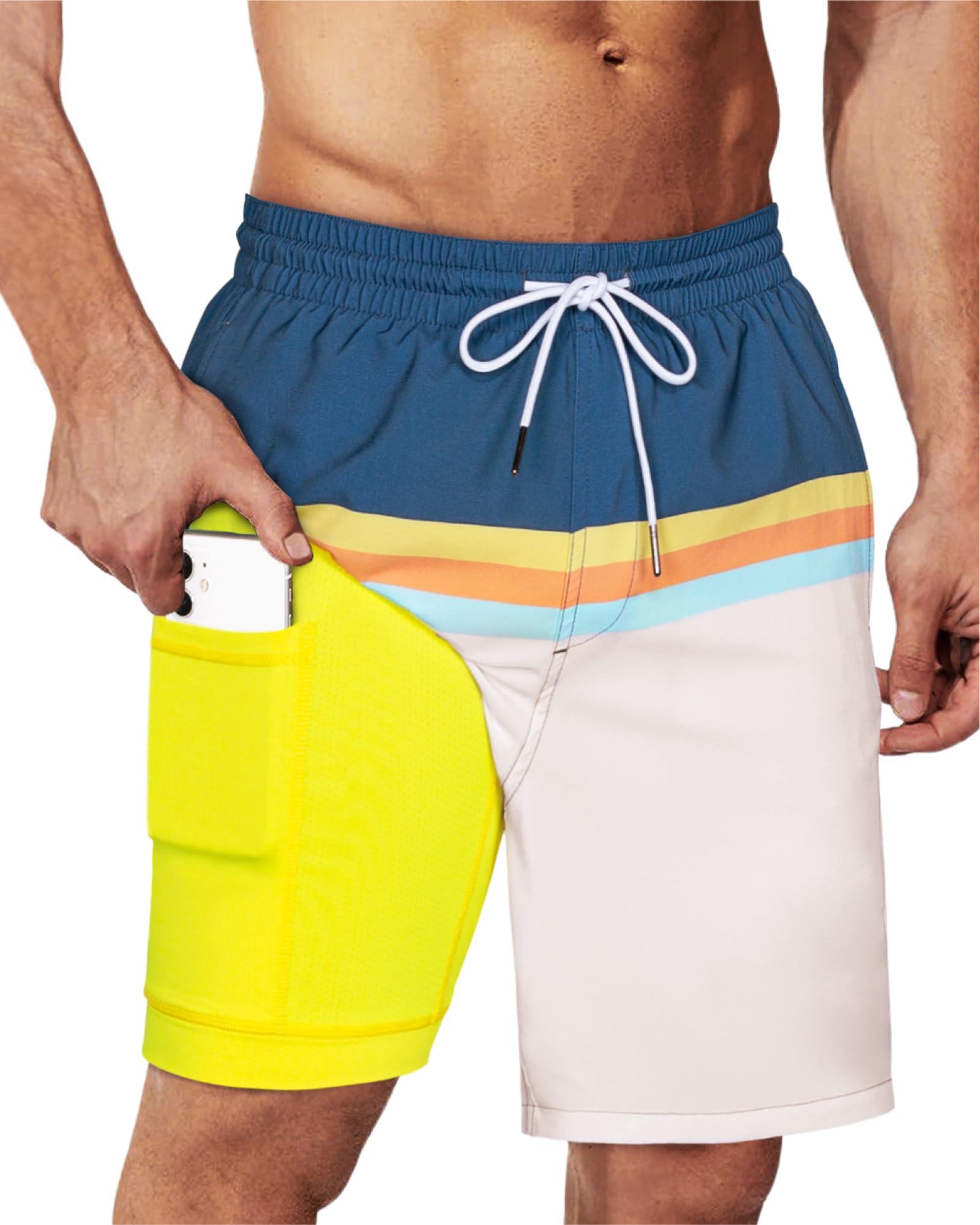 SURF CUZ 9" Mens Swim Trunks with Compression Liner Bathing Suits 2 in 1 Stretch Zipper Pockets Quick Dry