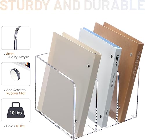 Miniatura 5 de SANRUI Organizador de escritorio de acrílico transparente para organización de oficina y almacenamiento con 3 compartimentos verticales de 8 12 x 7