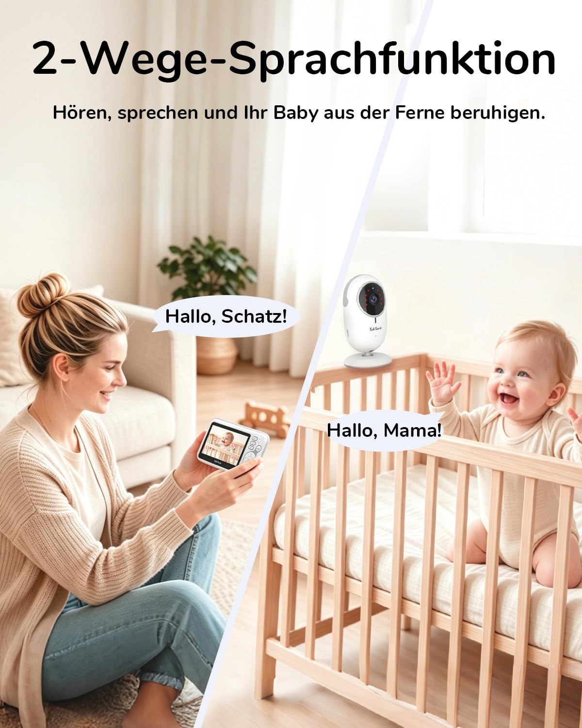 TakTark Babyphone mit Kamera, 4.3'' Babyphone Video Baby Monitor, Babyfon mit Kamera und Audio mit VOX, Gegensprechfunktion, Nachtsicht, Digitalzoom, Temperaturüberwachung und Keine störenden Lichter