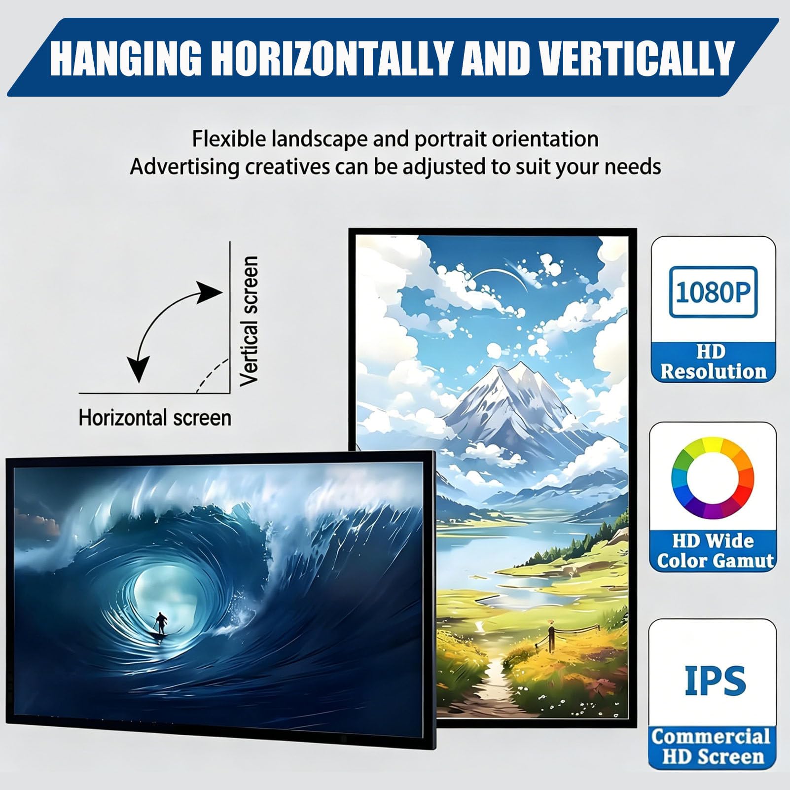 Pantallas Digitales, Reproductores Multimedia publicitarios, Pantallas publicitarias comerciales de Pared con Control Remoto/USB para escaparates de restaurantes/Tiendas 23.6in
