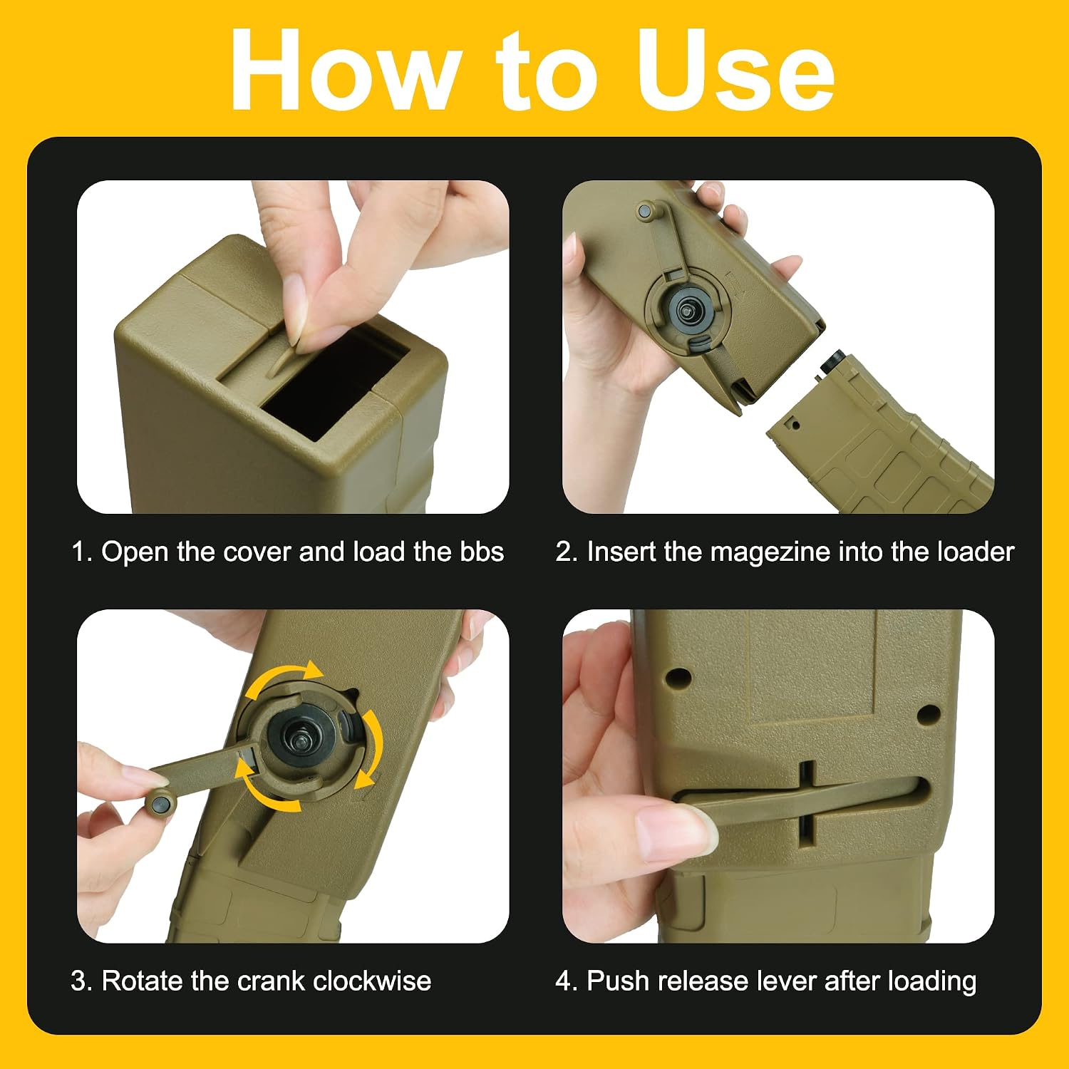 ActionUnion Airsoft Tactical Speed Loader for Hand Crank Magazine Quick Loader 1000 Rounds… (Tan)