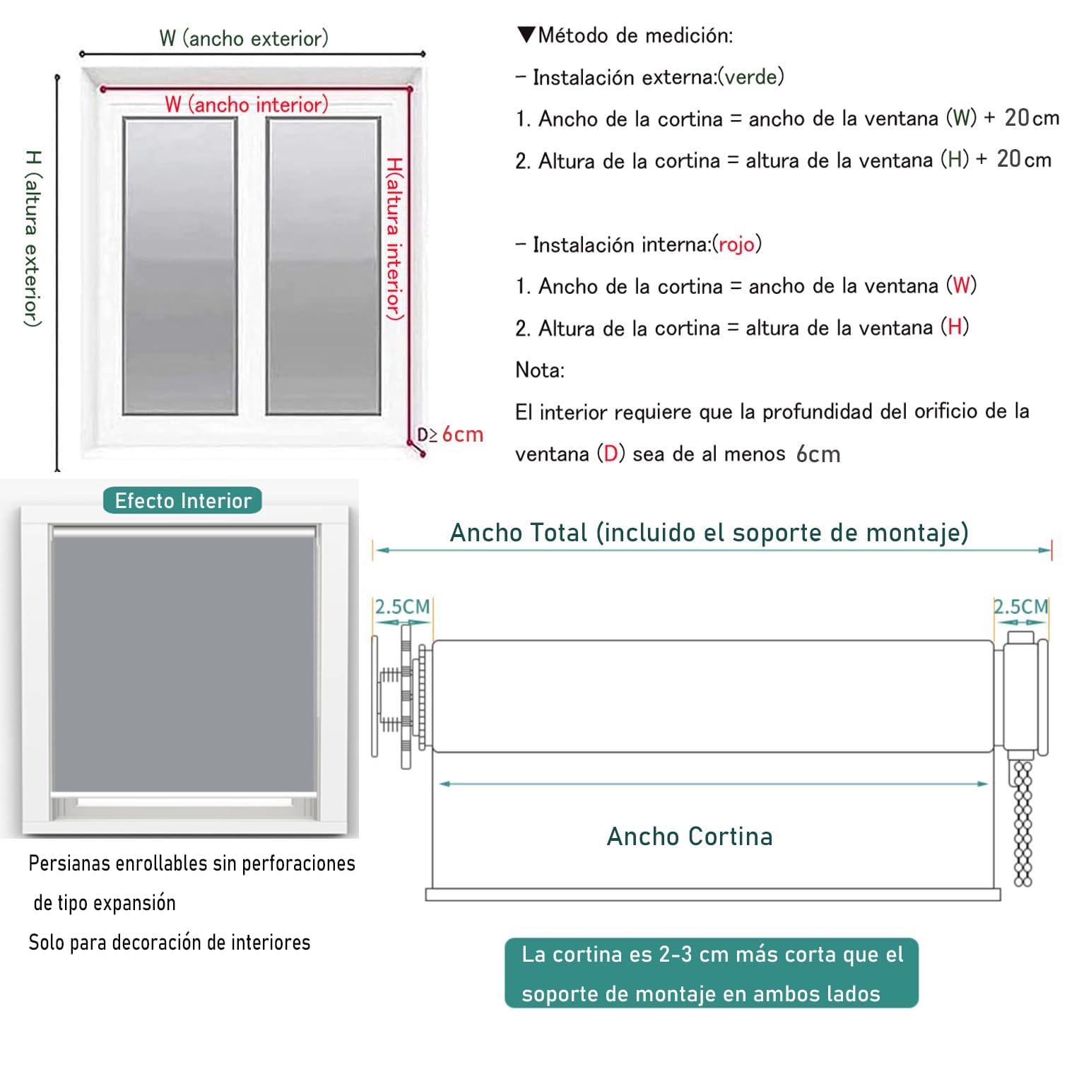 Estores para Ventanas Sin Taladrar,Persianas Enrollables Interior,Poliéster de Tela Blanca,Estor Opacos Térmico,para Ventana,Casa y Oficina,Personalizado,Ancho x Alto (110cm x 120cm)