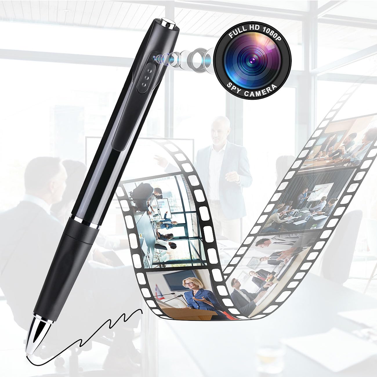 penna con telecamera: Penna a sfera con videocamera, Risoluzione Full HD, microfono integrato (videocamera, fotocamera, SD)