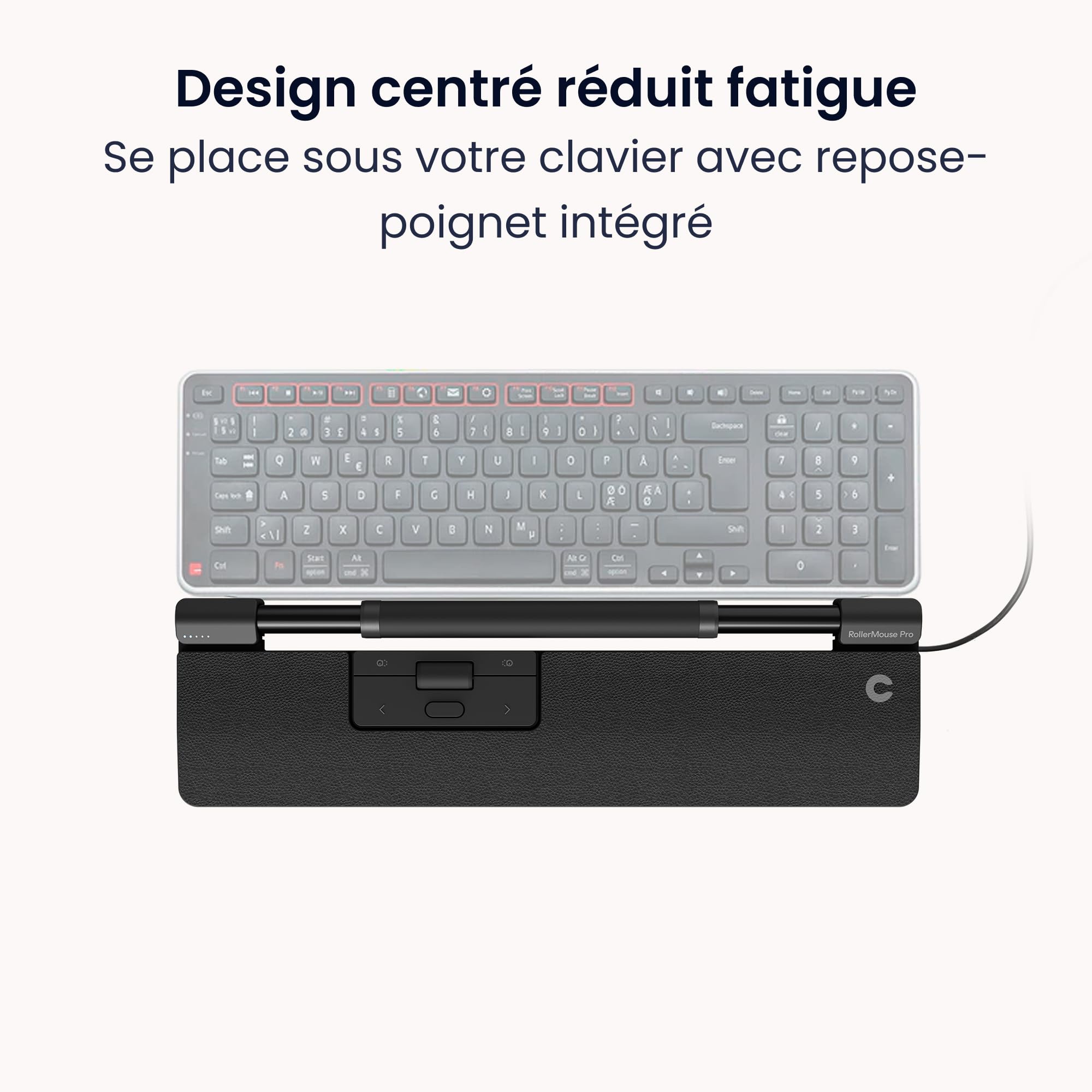RollerMouse Pro Slim – Souris Ergonomique pour soulager Les douleurs au Cou, aux épaules et aux Poignets | Barre de roulement Centrale | Repose-Poignets en Cuir végétalien | 600 à 2800 DPI | Filaire