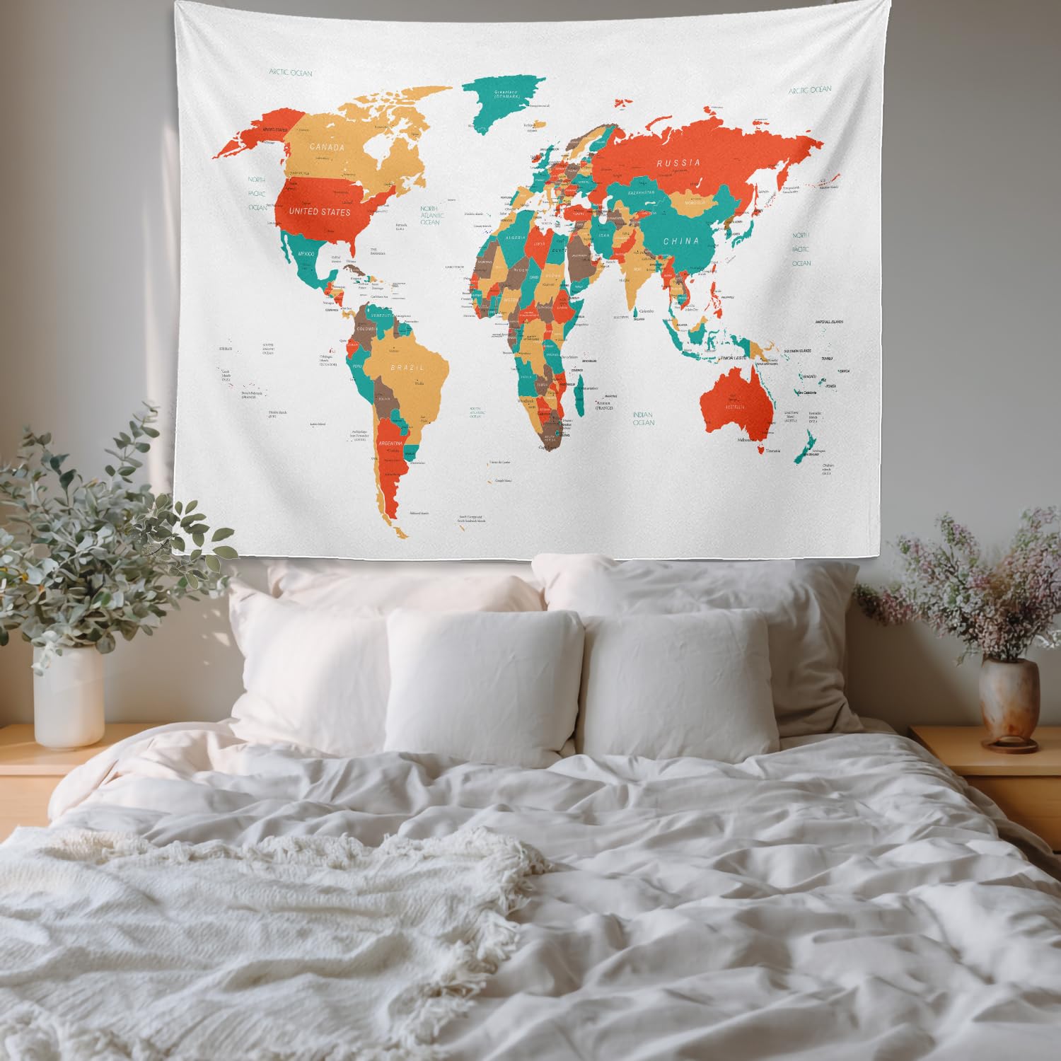 Amazon.com: Batmerry Red World Map Polyester Tapestry, White