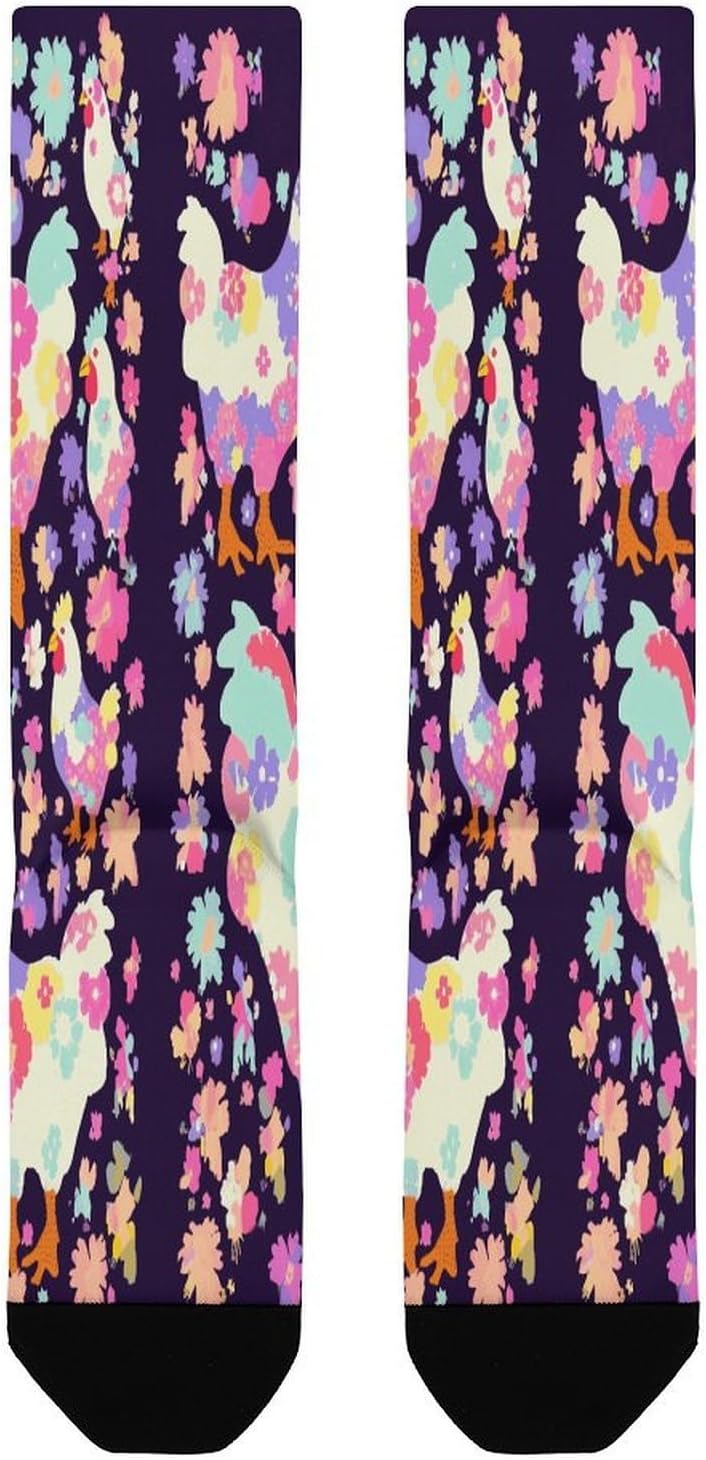 Flower Heart Chicken Crew Socks Calf Socks Athletic Crew Sock