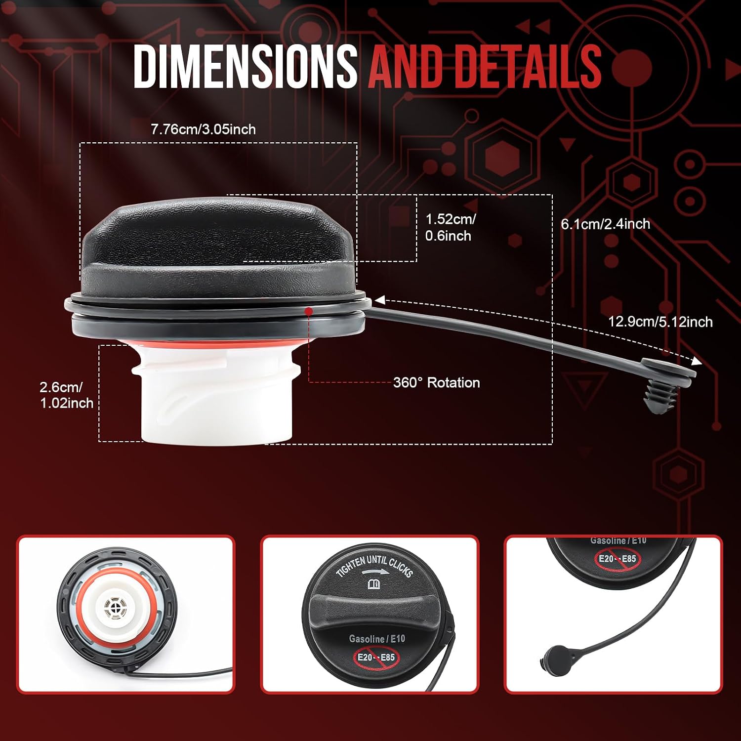 Gas Cap Fuel Cap FC1079 for 2003-2021 Ford F150 F250 F350 F450 F550 Focus Fusion Edge Ranger Taurus Lincoln Mark LT MKX MKZ Zephyr Town Car Mercury Mariner Milan Sable Monterey