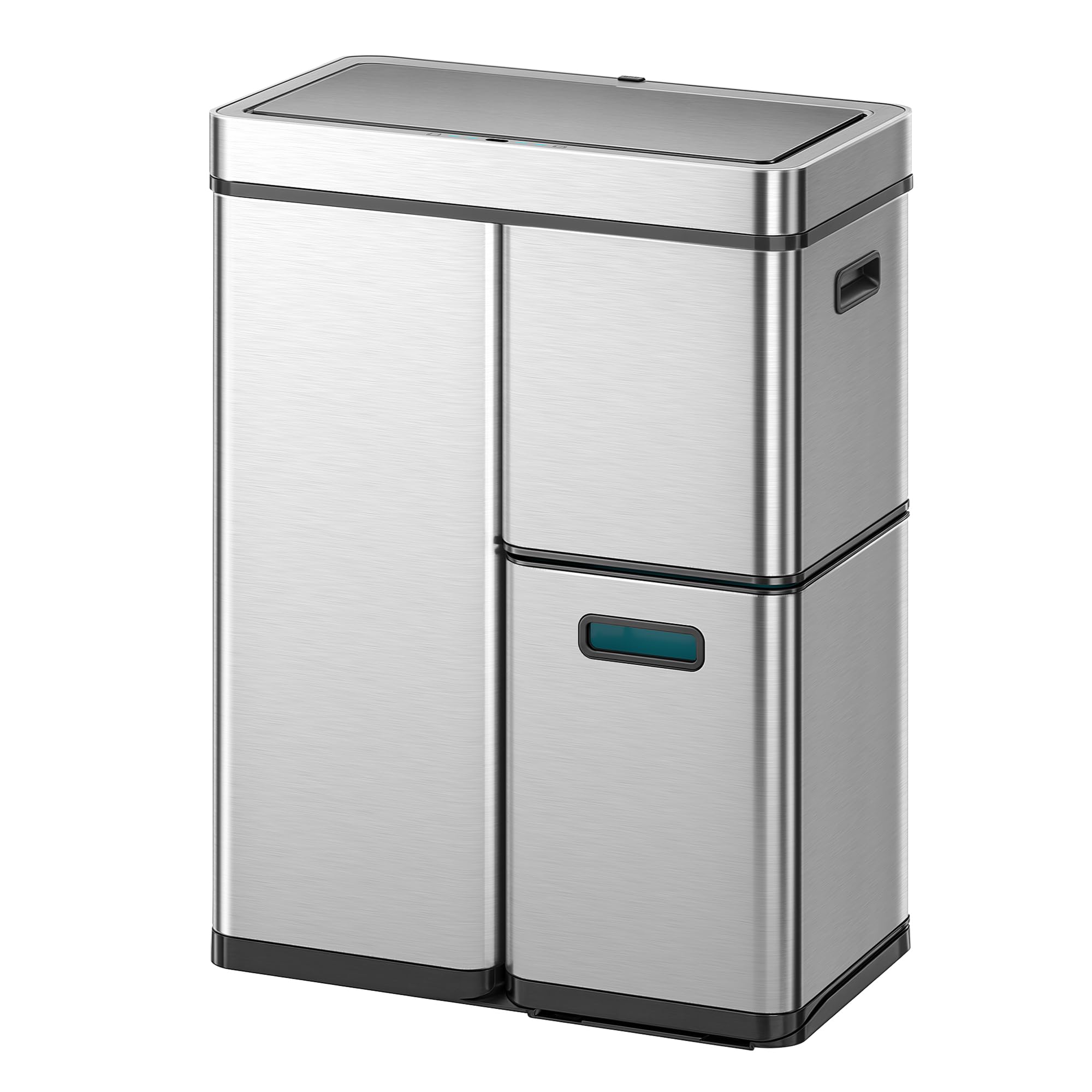 Eko Stainless Steel Mirage Plus 60L Rubbish Bin With 3 Compartments- 2X15l+30L,Large Sensor Kitchen Bin Recycling And Waste,Automatic Trash Can With Lid And 3 Plastic Inner Buckets