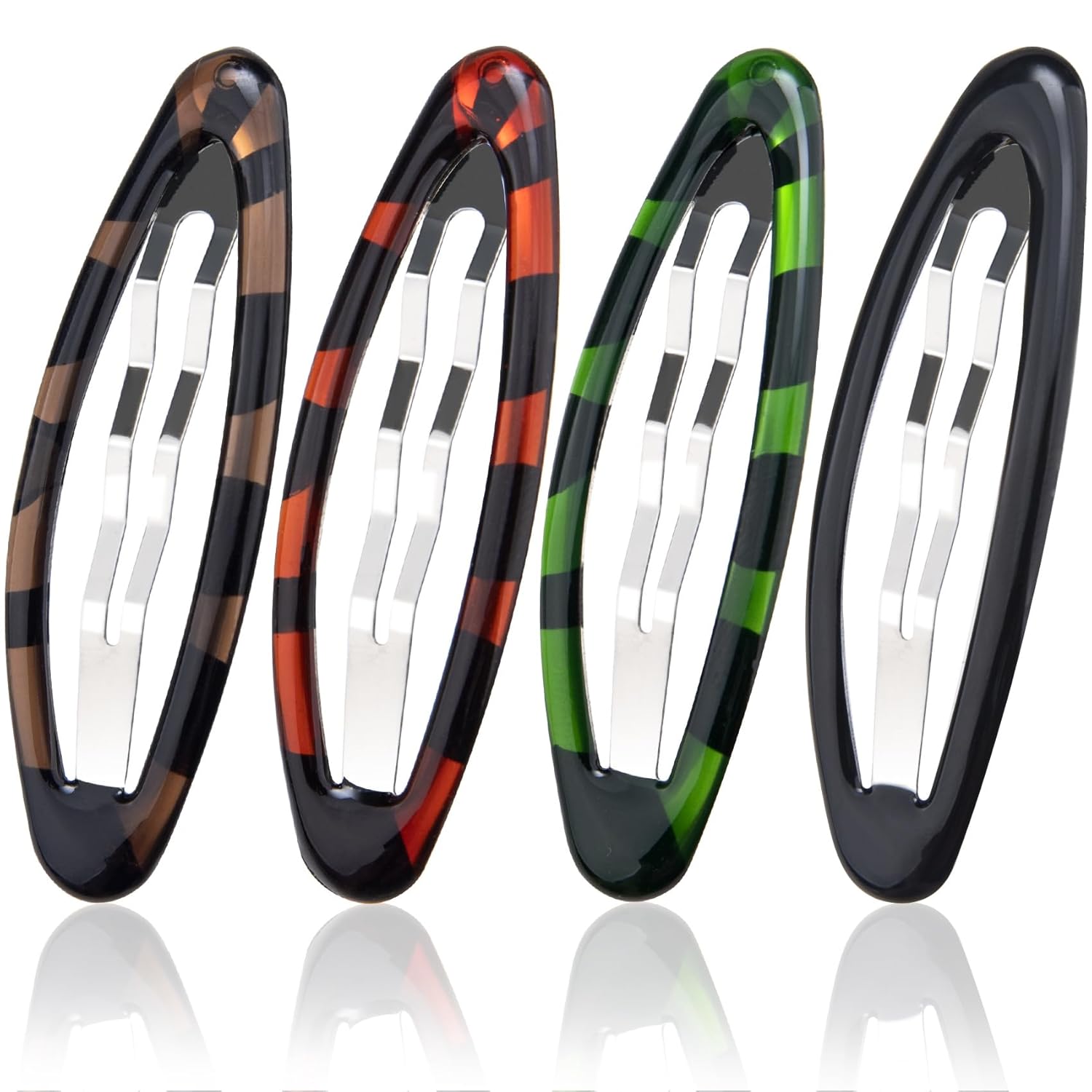 4pcs Oval Snap Hair Clips Tortoise Metal Epoxy Barrettes Non Slip Vintage Ellipse Brown Black Green Red Wedding Hair Accessories for Women Girls Thin Thick Hair