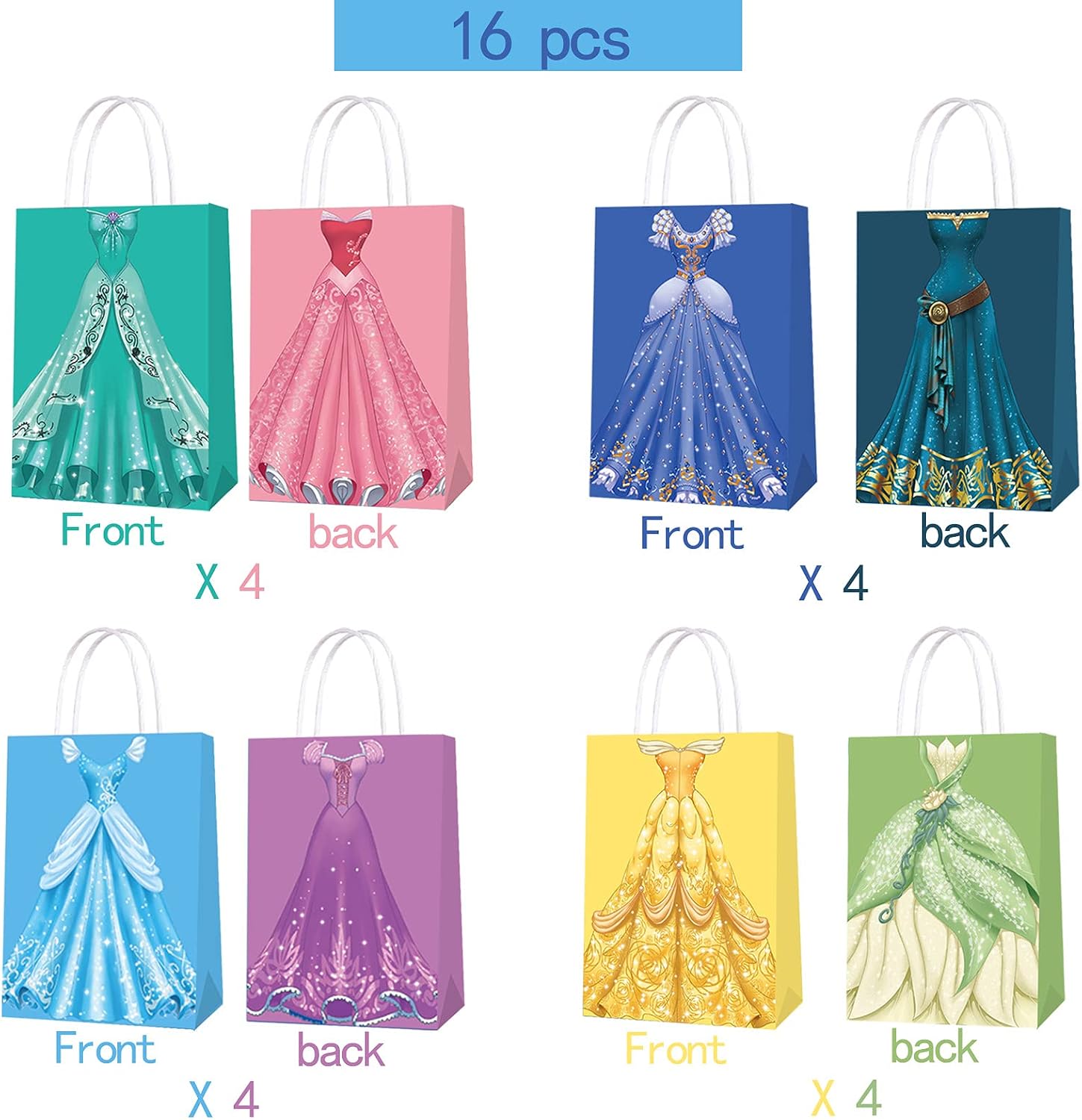 16 Packs Princess Party Gift Bags, Princess Party Supplies for Kids Princess Themed Birthday Party treats bags