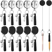 VZZNN 10 Pack Retractable Pen Holder, 35 Inch Steel Wire Heavy Duty Pencil Holder with Silicone & Metal Clip, Retractable Pull Pen Reel for Carpenters, Nurses, Construction Workers, Waitstaff