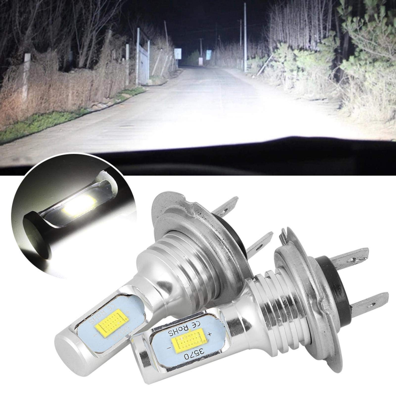 Akozon Bombilla de luz LED para Coche, 2 Piezas DC12-24V Luces antiniebla LED universales H7 80W 6000K Bombilla de luz antiniebla LED de Aluminio con decodificación para Coche
