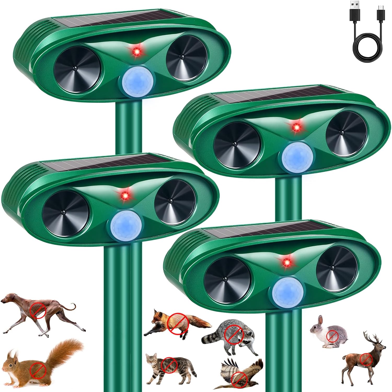 4 Pack Sonic Fortress Pro Deer Repellent Ultrasonic Cat Repellent Outdoor Raccoon Deterrent Solar Animal Repeller with Motion Sensor for Skunk Rabbit Dog Squirrel Fortress Pro for Yard Garden Lawn