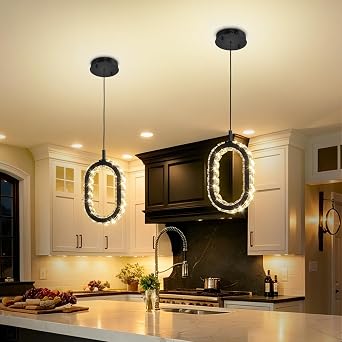 Black 1 Ring Pendant Lights Kitchen Island Single Head Crystal Chandeliers Foyer Entrance Modern LED Dimmable Chandeliers