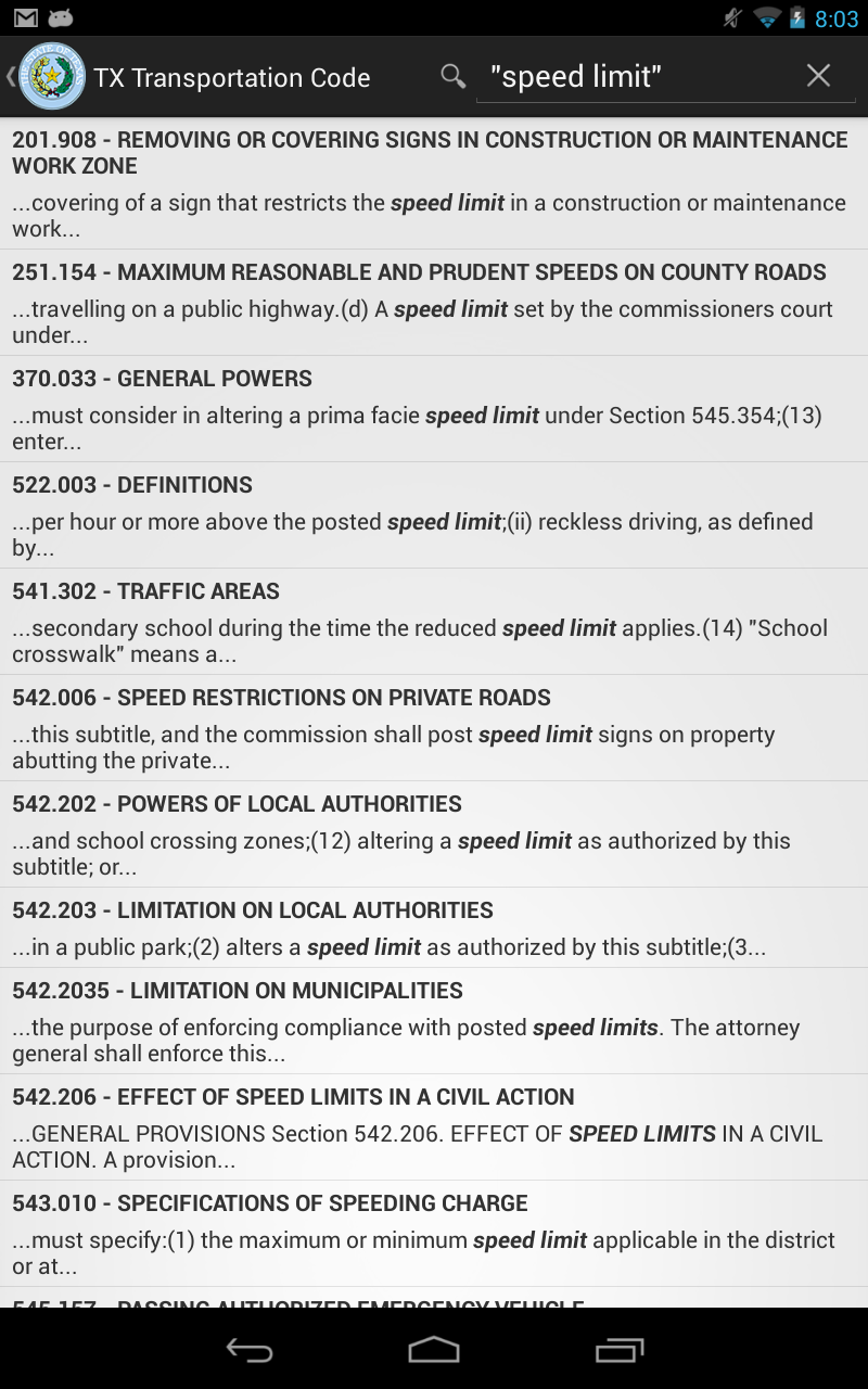 2014 TX Transportation Code App on Amazon Appstore