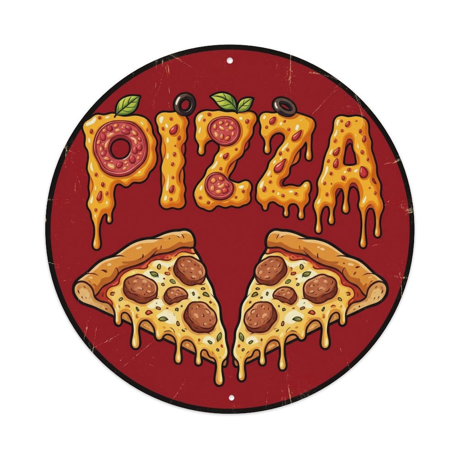 Huiyhb 8X8inch(20X20cm) Vintage Pizza Slice Italian Sausage Metal Tin Sign