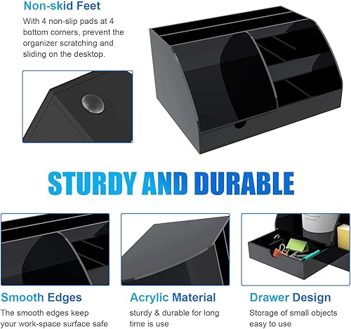 Miniatura 3 de Organizador de escritorio de acrílico con 8 compartimentos y 1 cajón, accesorio de oficina versátil para el hogar, oficina, escuela, taller y cocina