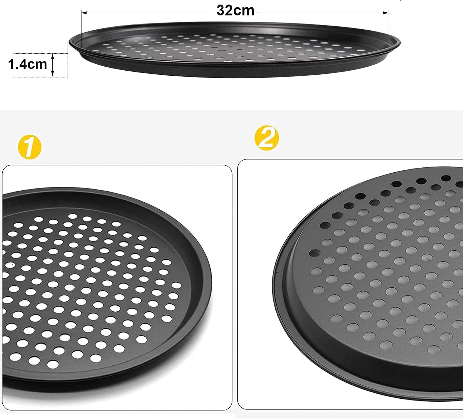 LANYOTA Pizza Pans,2pcs 12'' Baking Tray Round Non-Stick Perforated Pizza Baking Set,PizzaPans with Holes for Home Kitchen Oven - Image 3