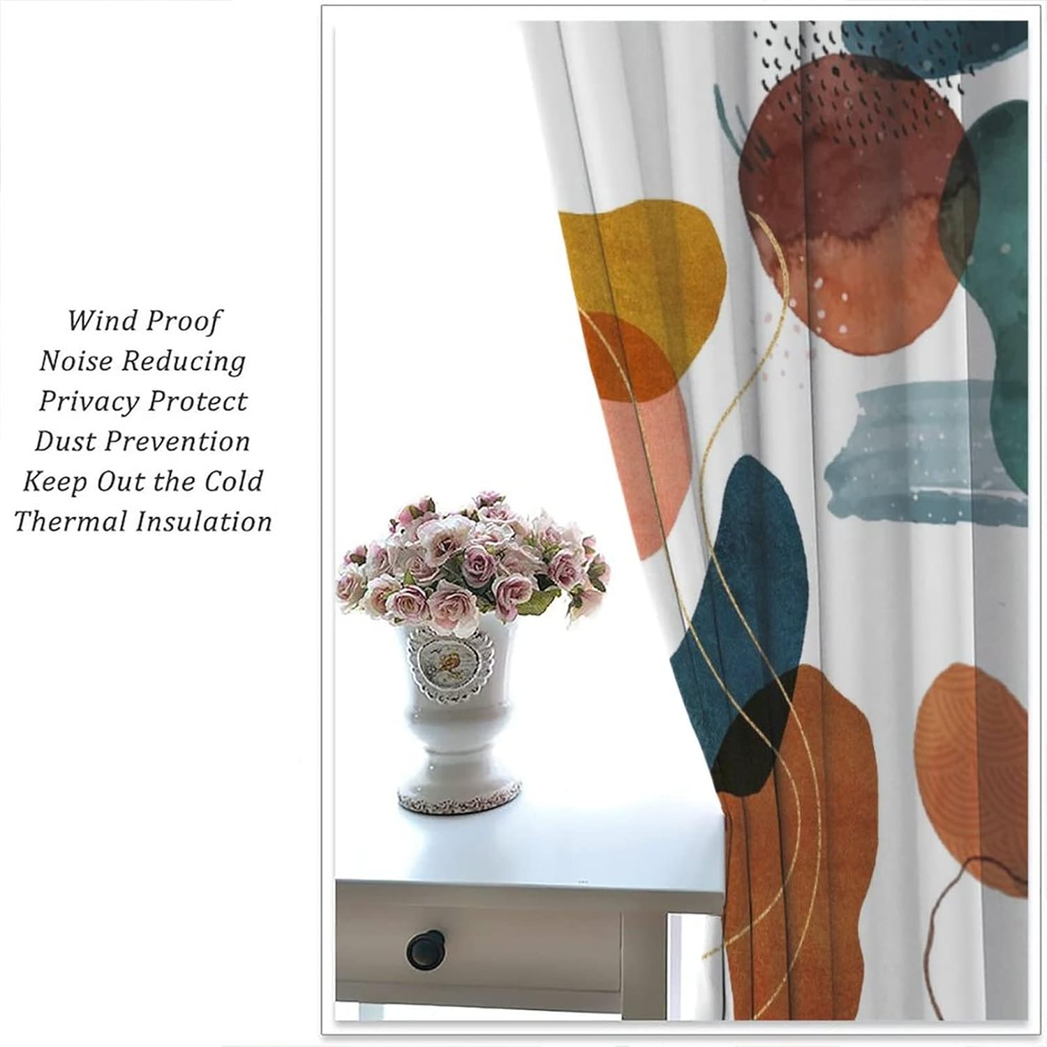 Abstract Art Mid Century Blackout Curtains,Modern Boho Geometric Leaves Floral Plant Window Curtains Rod Pocket Thermal Insulated Room Darkening Blackout Curtains for Bedroom 2 Panels 63L x 36W