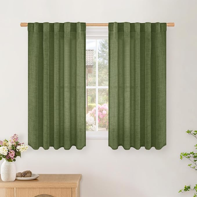 Dark Olive Green Sheer Curtains 42x54