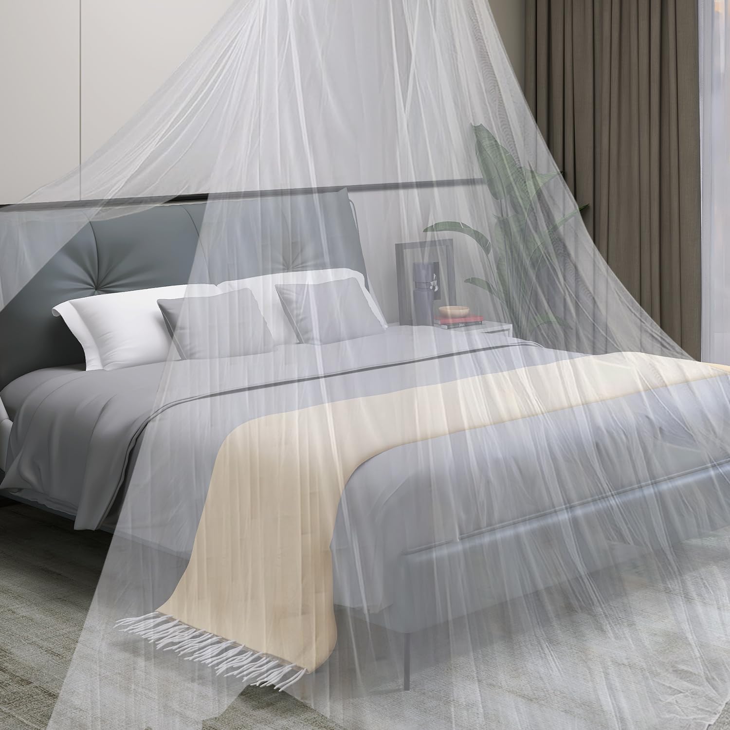 Zanzariera Letto A Baldacchino Bianca - Cupola Grande Per Letto Matrimoniale, Interni/Esterni - Foto 7